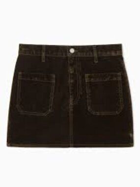 Flocked Denim Mini Skirt - Dark Brown